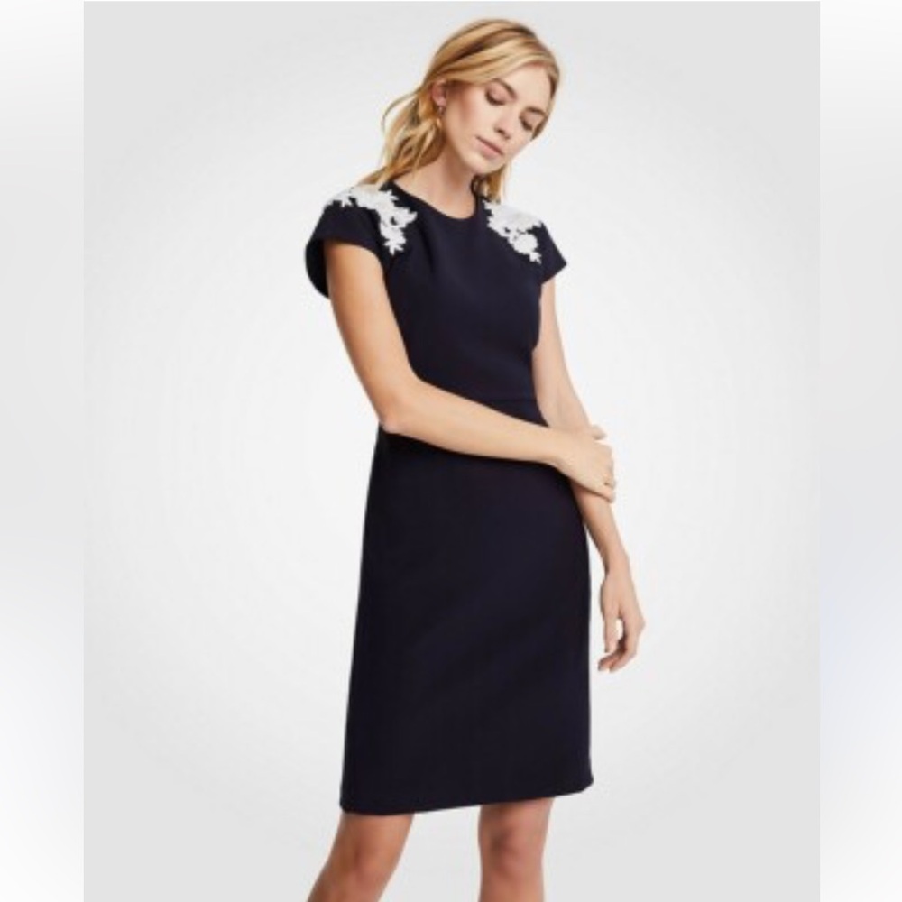 Ann Taylor Elegant Floral Appliques Sheath Dress